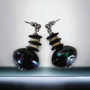 Vintage 1960s Mod Irredescent Beaded Drop Pierced Earrings